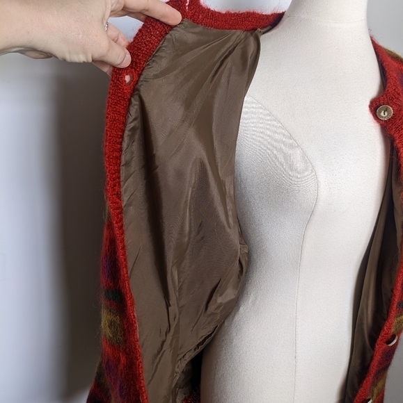 VINTAGE Eddie Bauer Mohair Blend Fair Isle Cardigan L eclectic Grandpa core - Picture 6 of 12